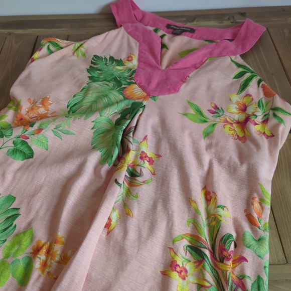Tommy Bahama Pink Floral Cotton Linen Sleeveless Mini Dress SZ L - Picture 8 of 14